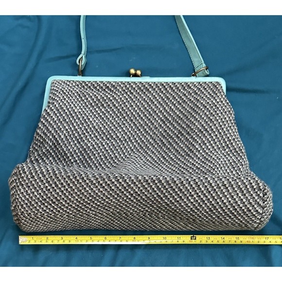 Tiffany Blue Tweed Wool Hand Bag Shoulder Frame Purse Made In India - Picture 5 of 11